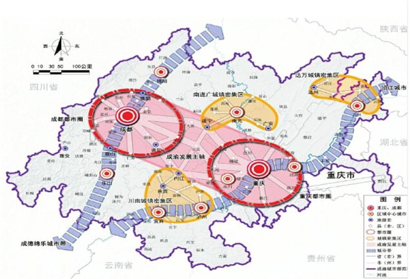 成渝城市群空间格局示意图